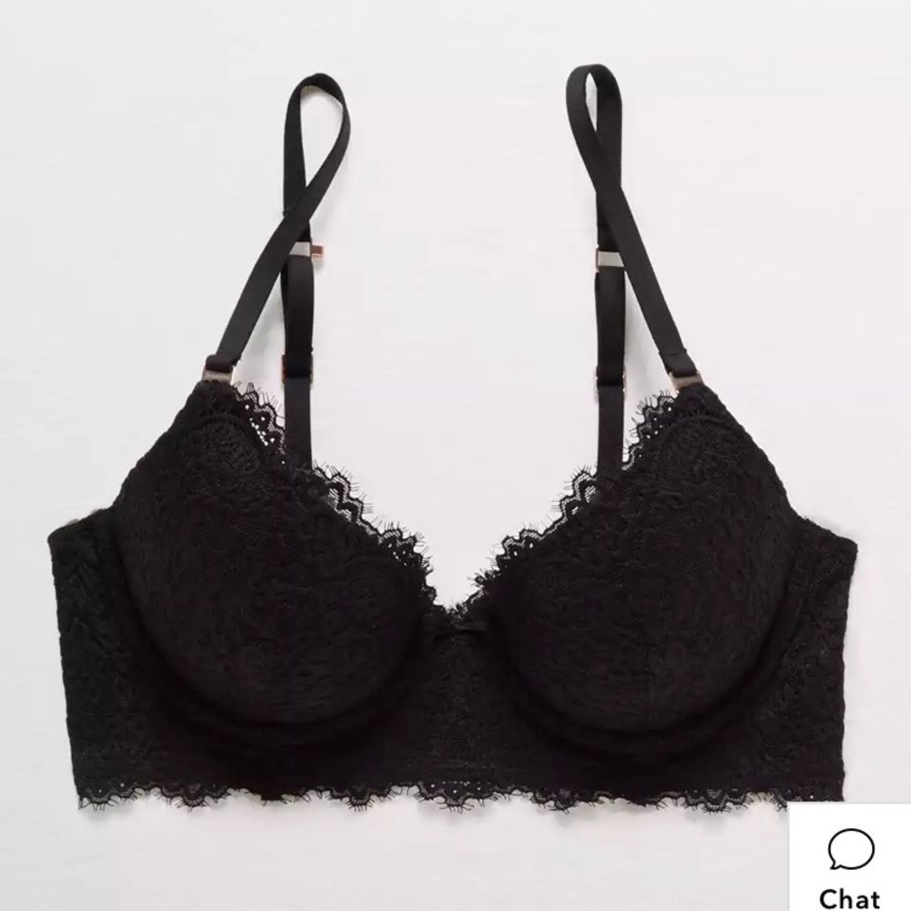 Aerie Real Power Plunge Eyelash Lace Push Up Bra